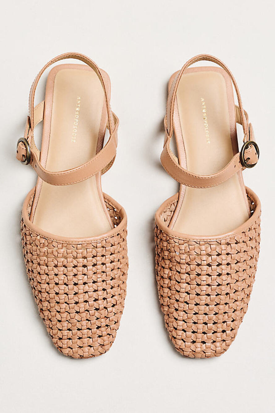 By Anthropologie Woven Leather Ankle Strap Sandals 39 taupe beige